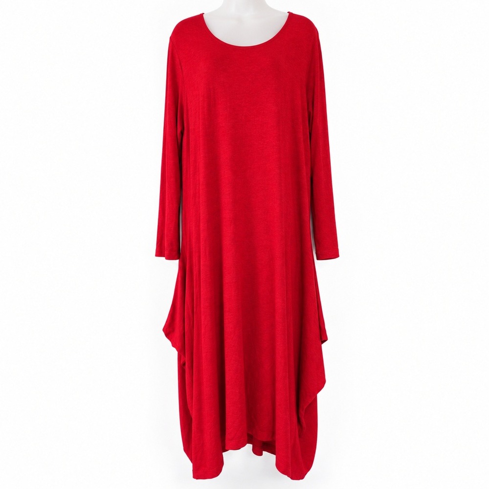 Bryn Walker Dress XL Red Handkerchief Hem Drape Stretch Asymmetric Lagen Minimal